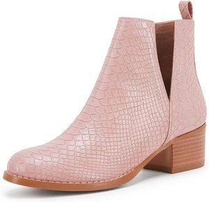 LAICIGO Women's V Cut Ankle Booties Low Stacked Heel Faux Leather Western Boots